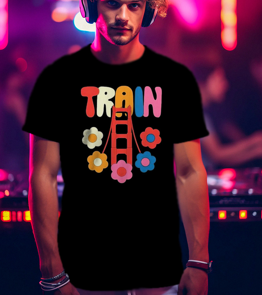 Train Golden Bridge Flowers T-Shirt