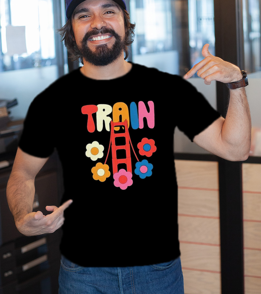 Train Golden Bridge Flowers T-Shirt