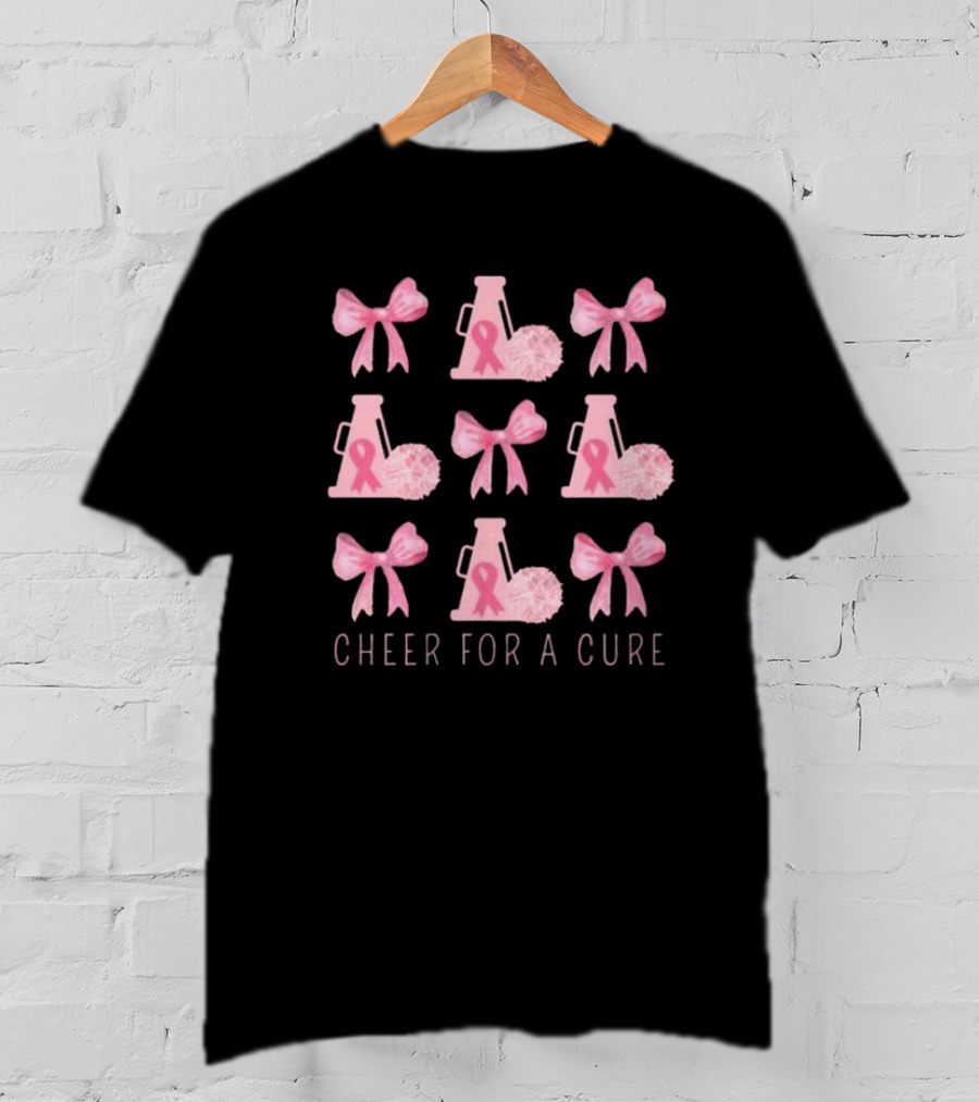 Cheer For A Cure Breast Cancer Awareness Pink Ribbon Bow T-Shirt