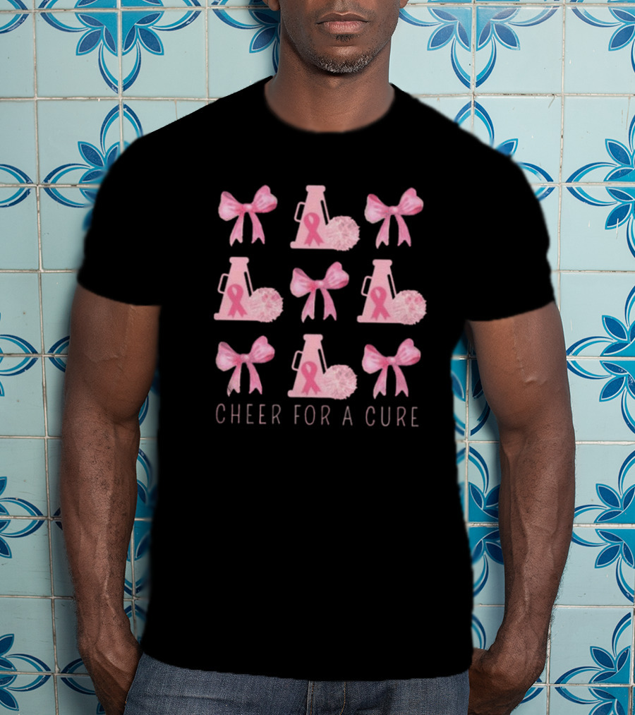 Cheer For A Cure Breast Cancer Awareness Pink Ribbon Bow T-Shirt