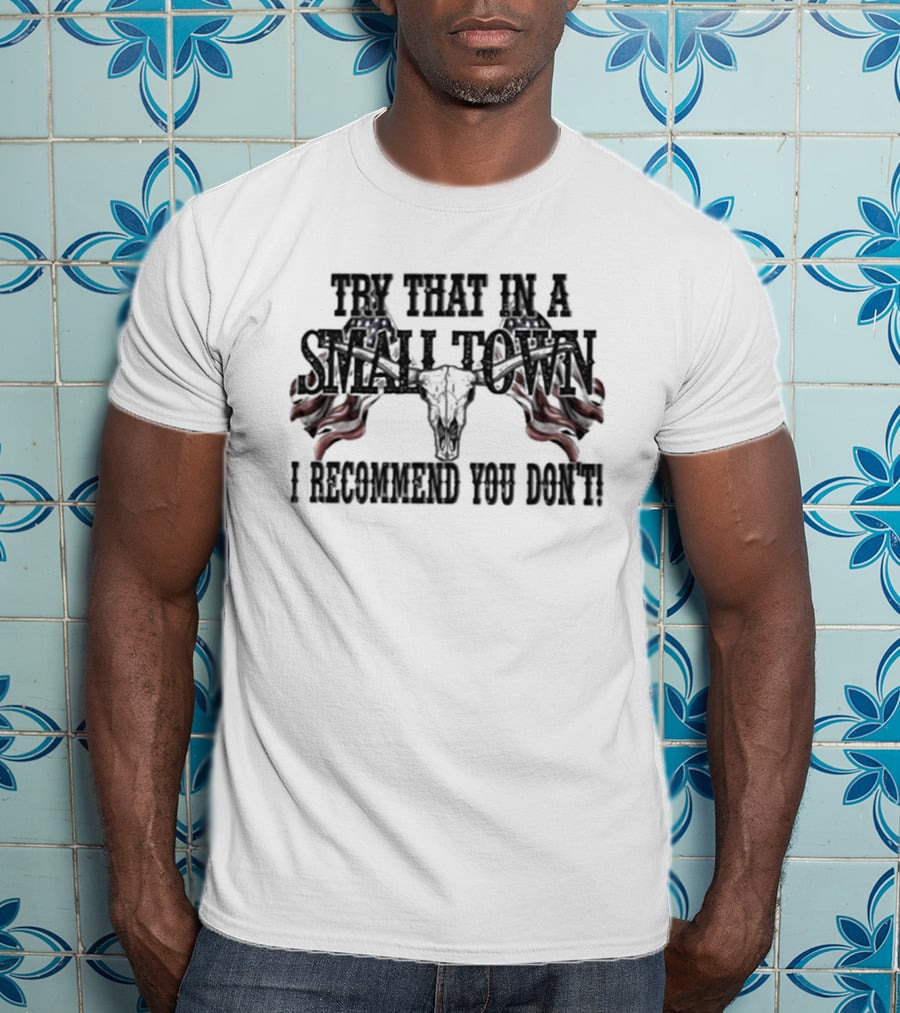 Try That In A Small Town I Recommend You Don’t Patriotic Skull USA Flag T-Shirt
