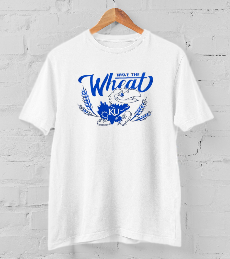 Wave The Wheat Kansas Jayhawks KU Mascot And Wheat Sheaves T-Shirt