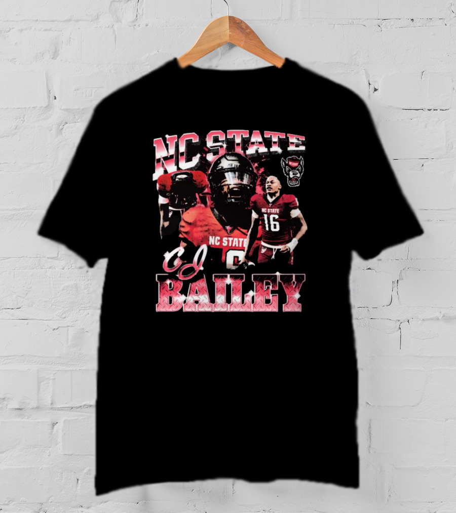 NC State Wolfpack CJ Bailey 90s Football Player Collage T-Shirt