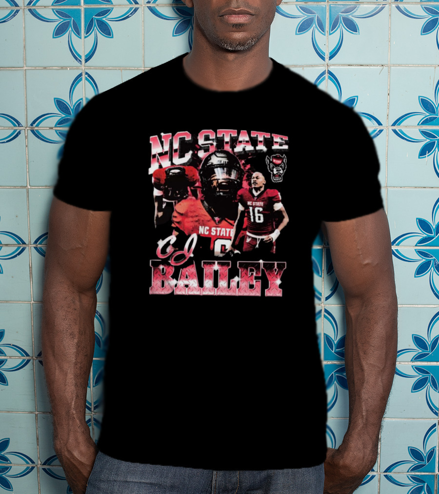 NC State Wolfpack CJ Bailey 90s Football Player Collage T-Shirt
