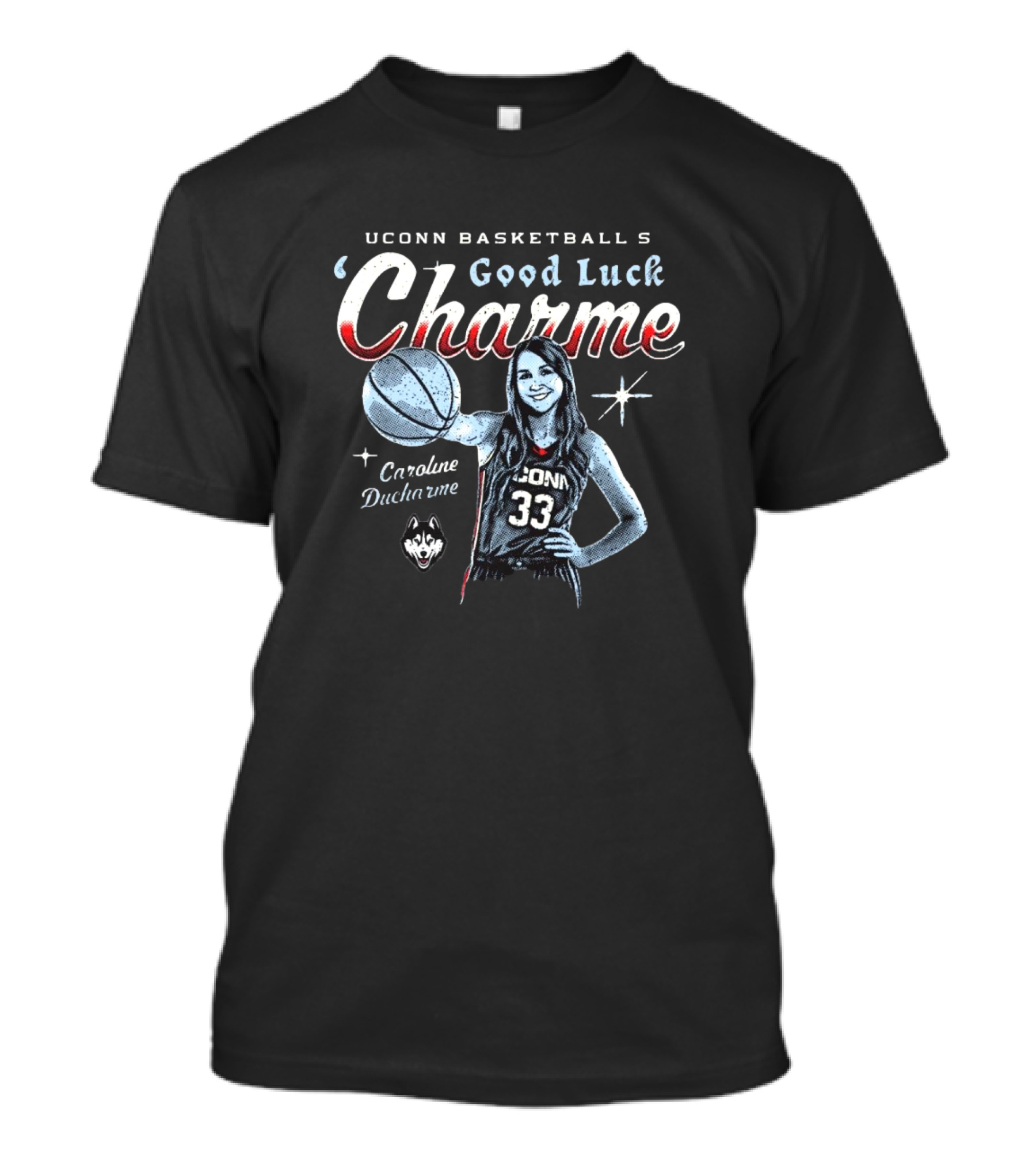 UConn Basketball's Good Luck Charme Caroline Ducharme With UConn Huskies T-Shirt