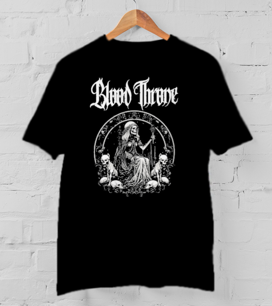 Blood Throne Skeleton Woman Gothic Art By Down Right Merch T-Shirt