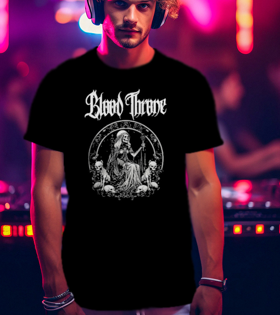 Blood Throne Skeleton Woman Gothic Art By Down Right Merch T-Shirt