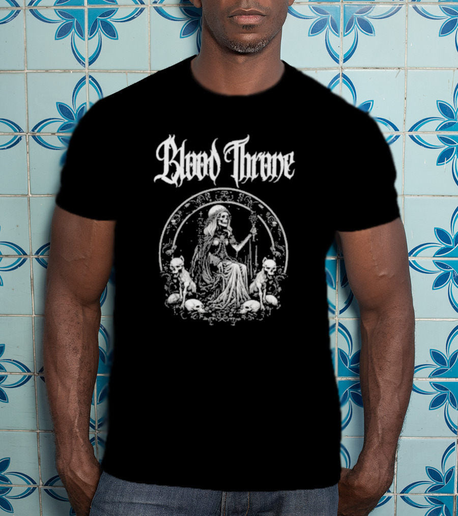 Blood Throne Skeleton Woman Gothic Art By Down Right Merch T-Shirt