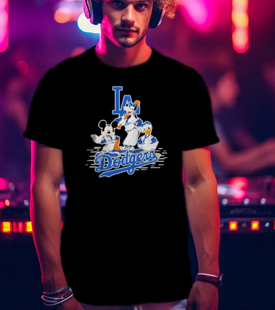 Los Angeles Dodgers Mickey Mouse Donald Duck Goofy Baseball T-Shirt