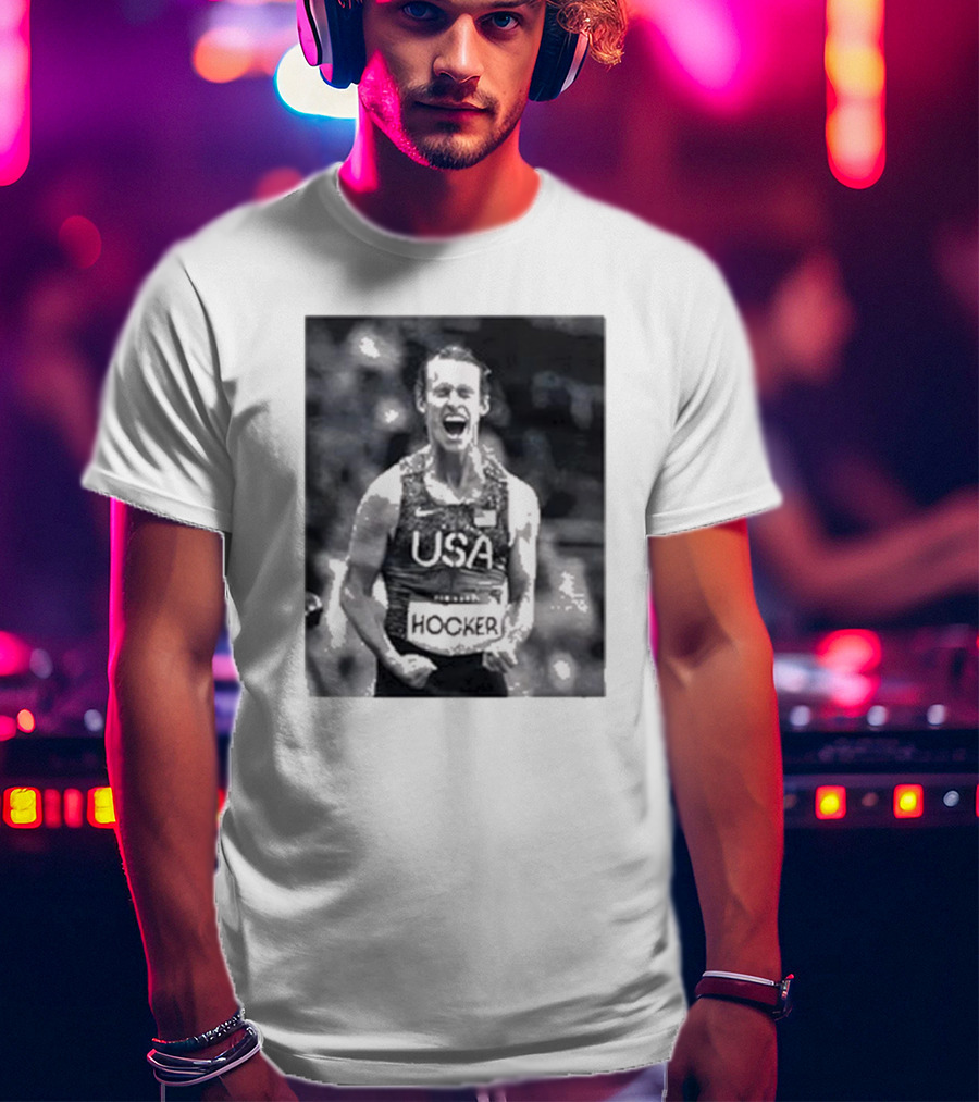 USA Cole Hocker Olympic Photo Signature T-Shirt