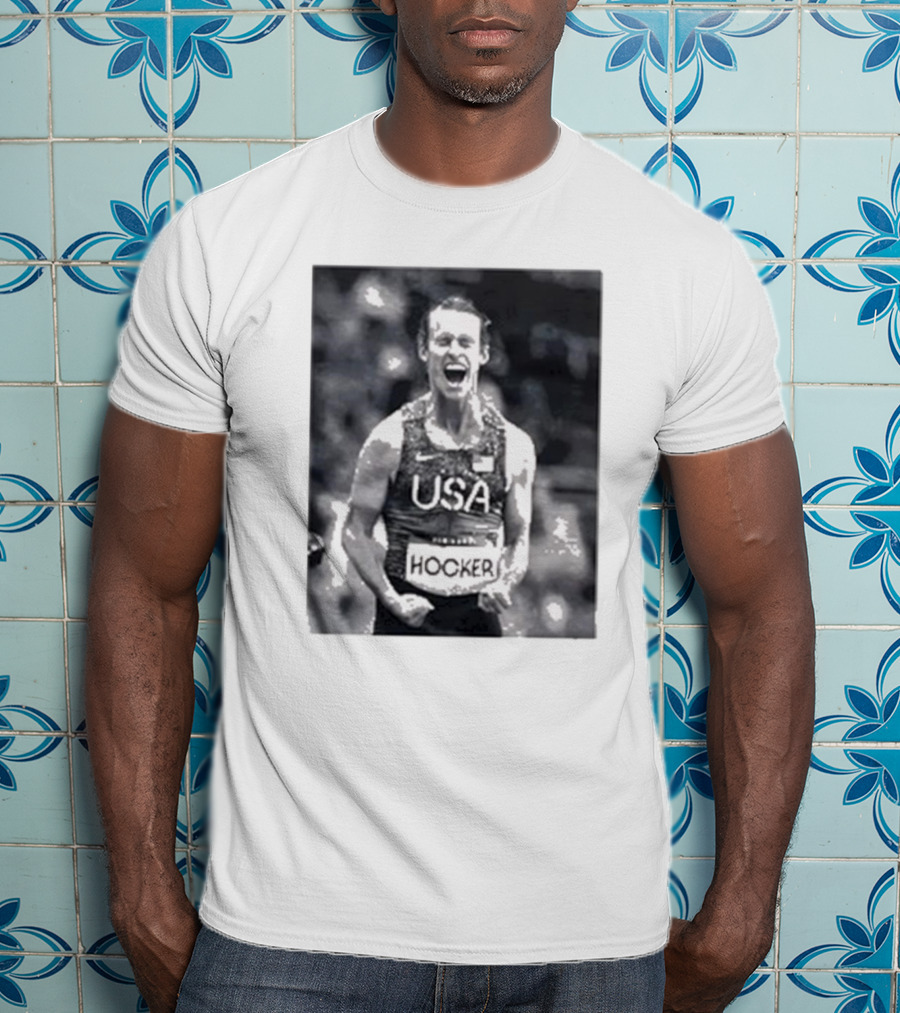 USA Cole Hocker Olympic Photo Signature T-Shirt