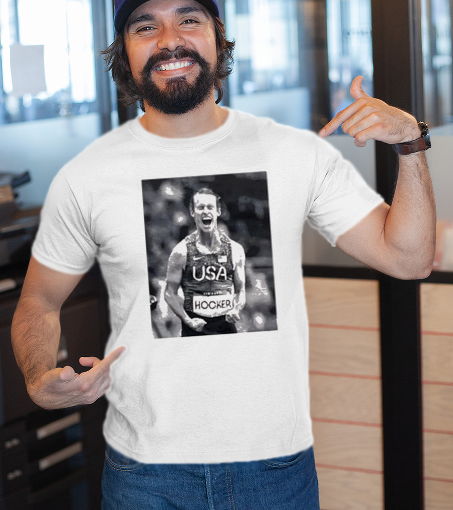 USA Cole Hocker Olympic Photo Signature T-Shirt
