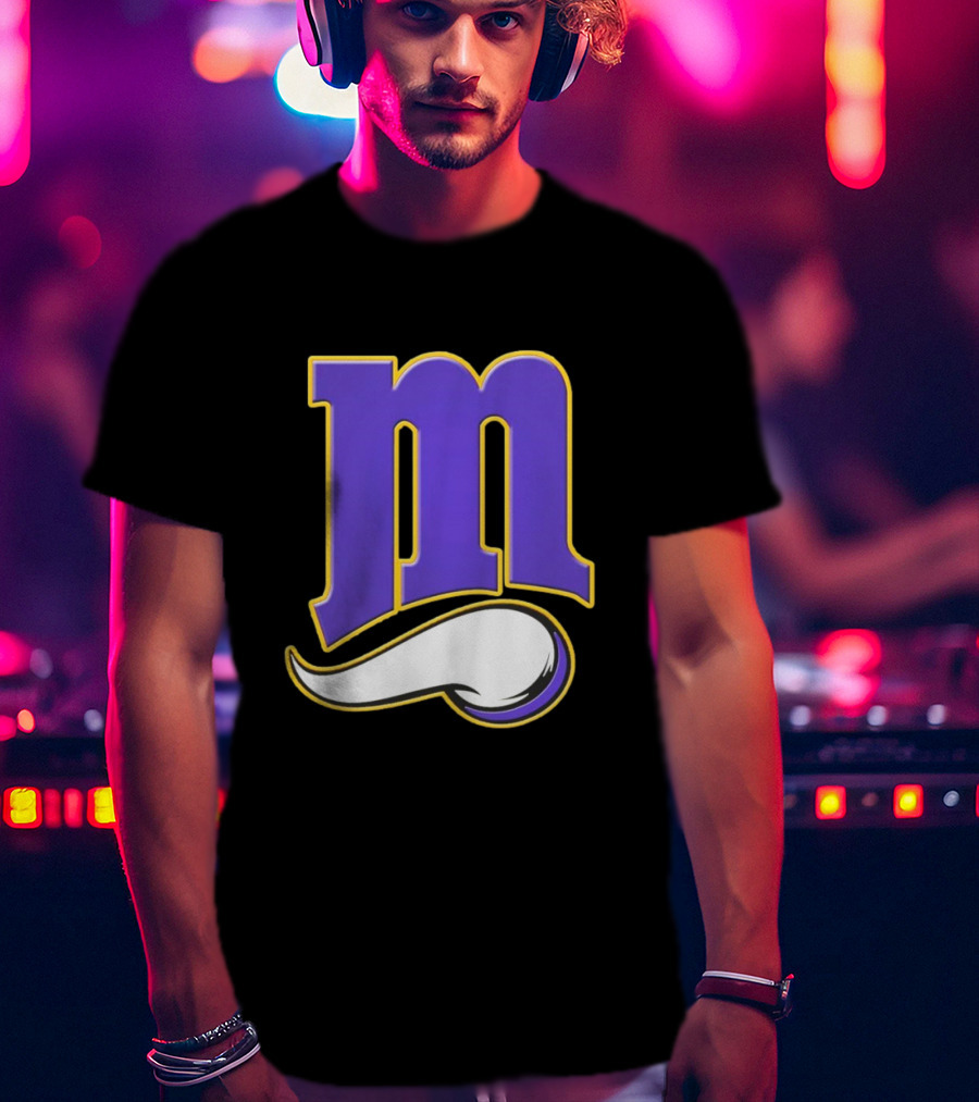 Minnesota Vikings And Minnesota Twins M Logo Fusion In Purple And White T-Shirt