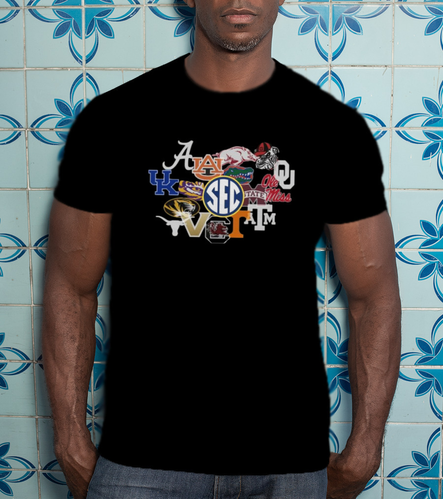 SEC Charcoal Fade Short Sleeve T With University Logos And Mascots T-Shirt