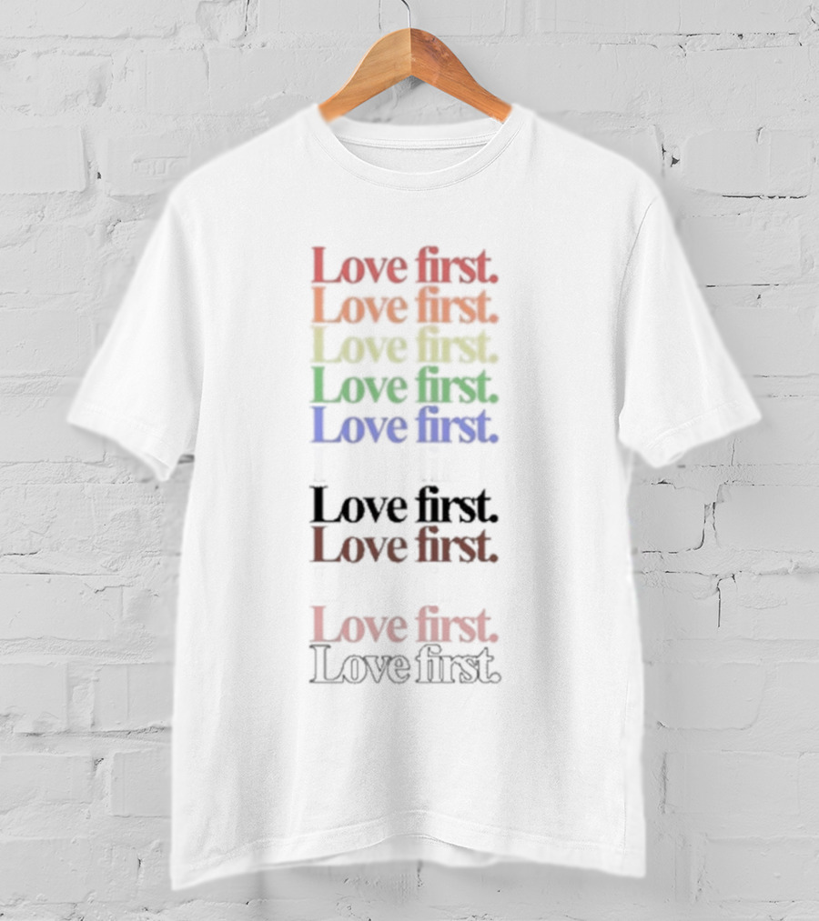 James Woods Love First Rainbow Pride Repeated Text T-Shirt