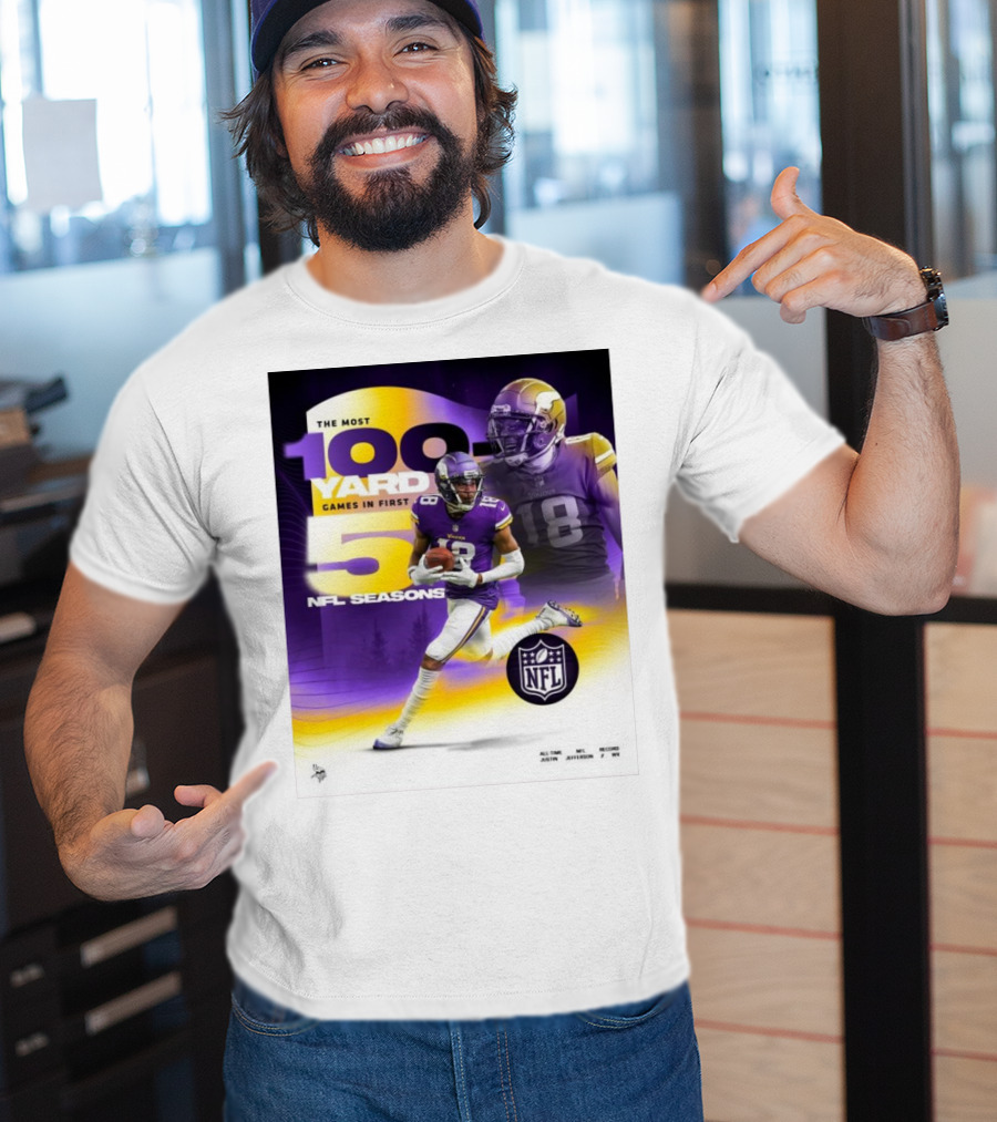 The Most 100 Yard Games In First 5 NFL Seasons Minnesota Vikings Justin Jefferson T-Shirt