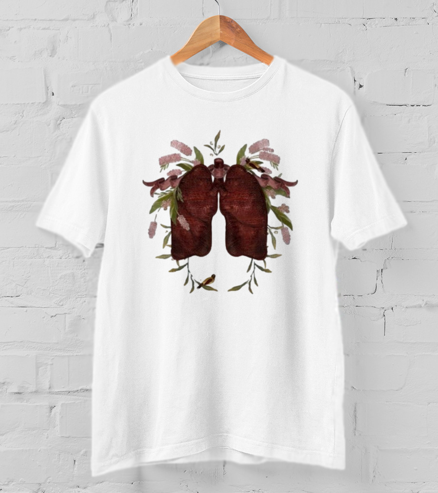 Natural Maroon Lungs Botanical Embellishment T-Shirt