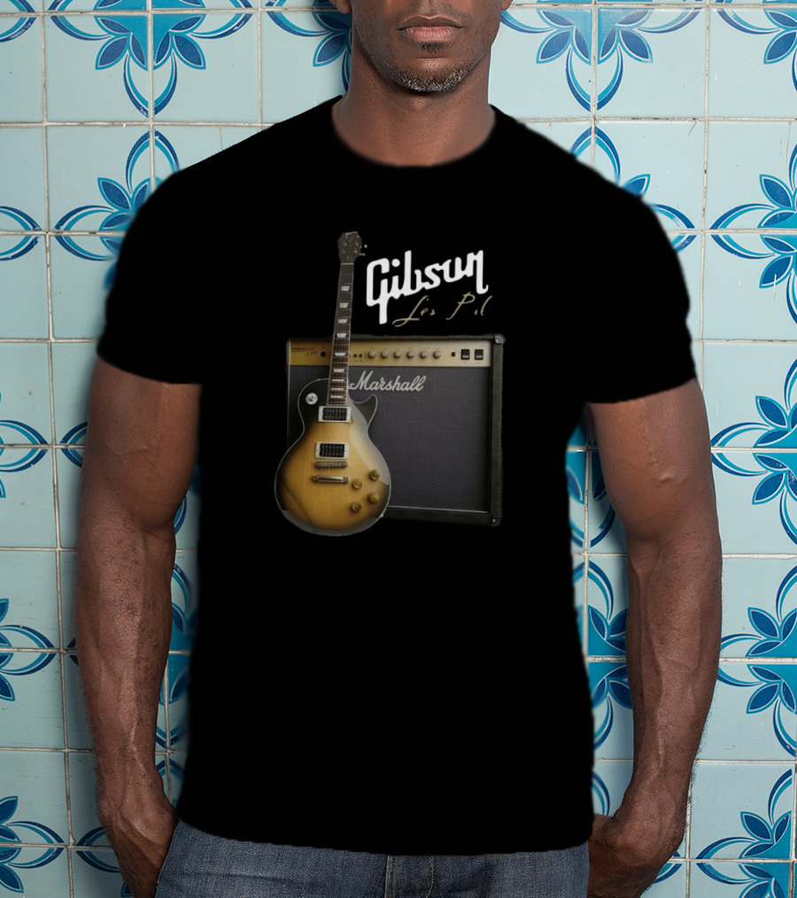 Gibson Les Paul Guitar With Marshall Amplifier T-Shirt