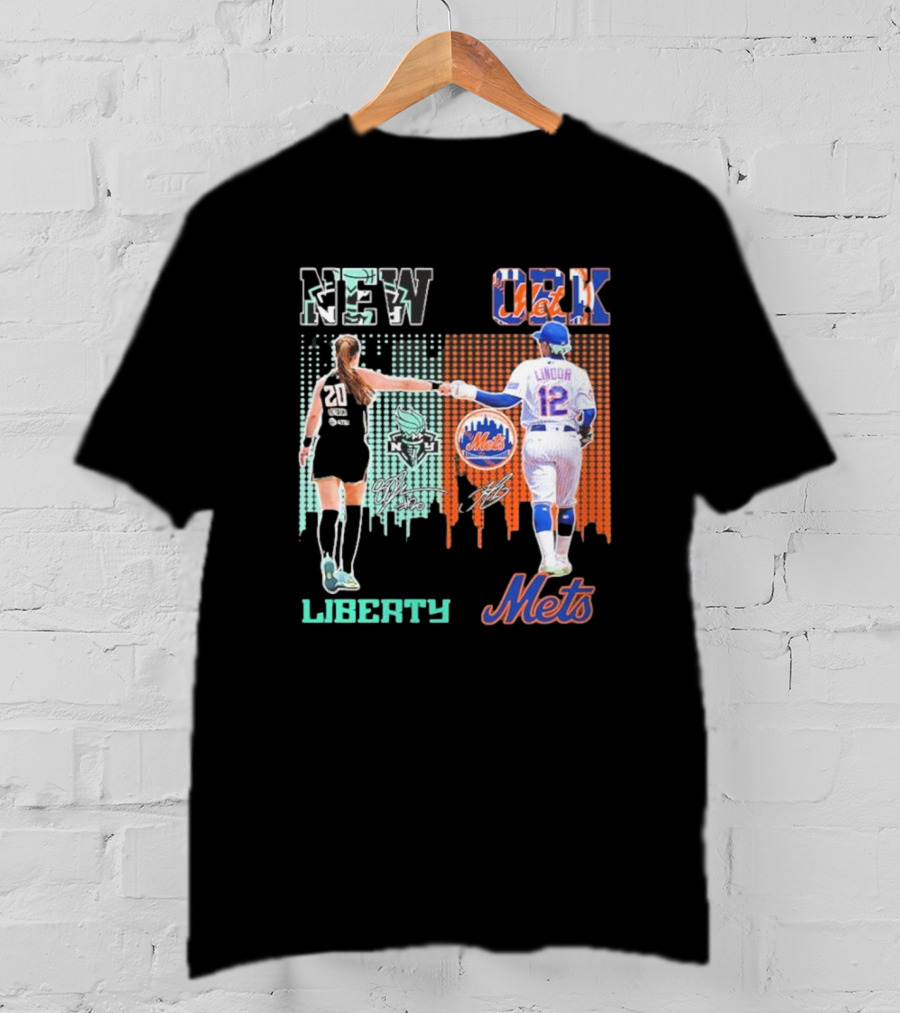 New York Liberty Ionescu Mets Francisco Lindor Signatures T-Shirt