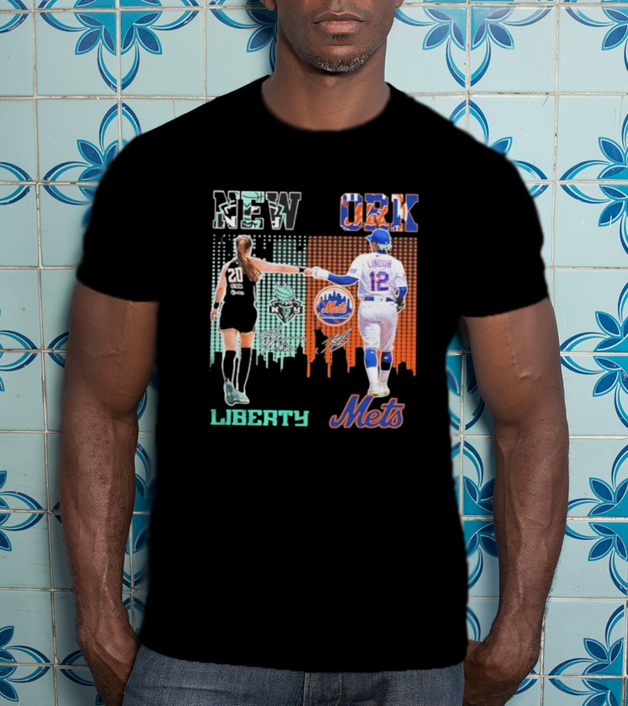 New York Liberty Ionescu Mets Francisco Lindor Signatures T-Shirt