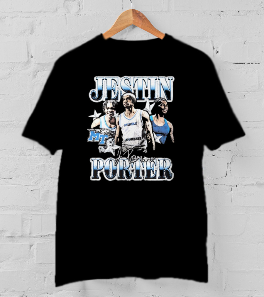 Jestin Porter Middle Tennessee MT 90s Signature Blue Raiders T-Shirt