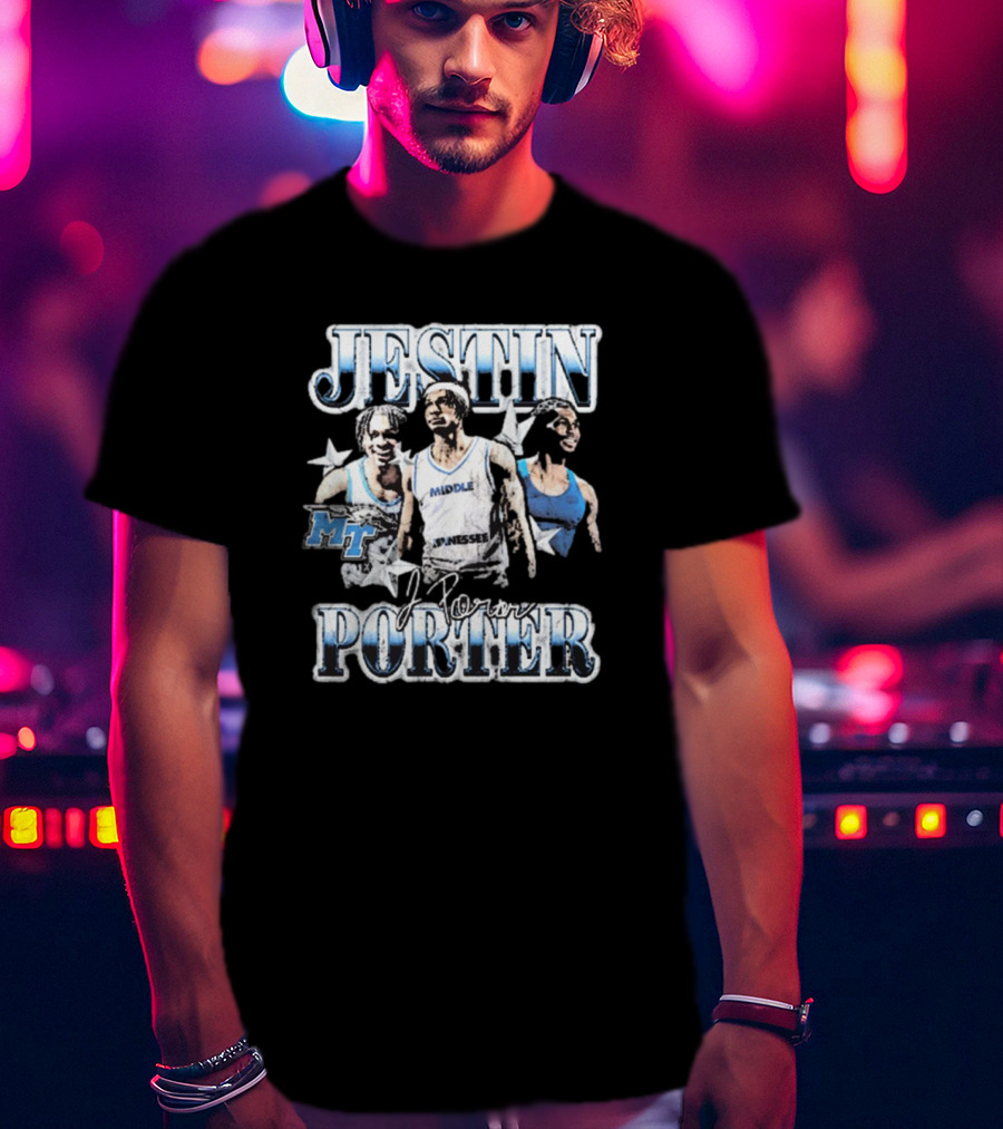 Jestin Porter Middle Tennessee MT 90s Signature Blue Raiders T-Shirt