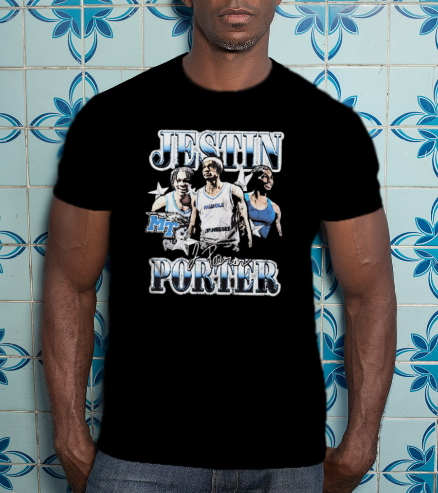 Jestin Porter Middle Tennessee MT 90s Signature Blue Raiders T-Shirt