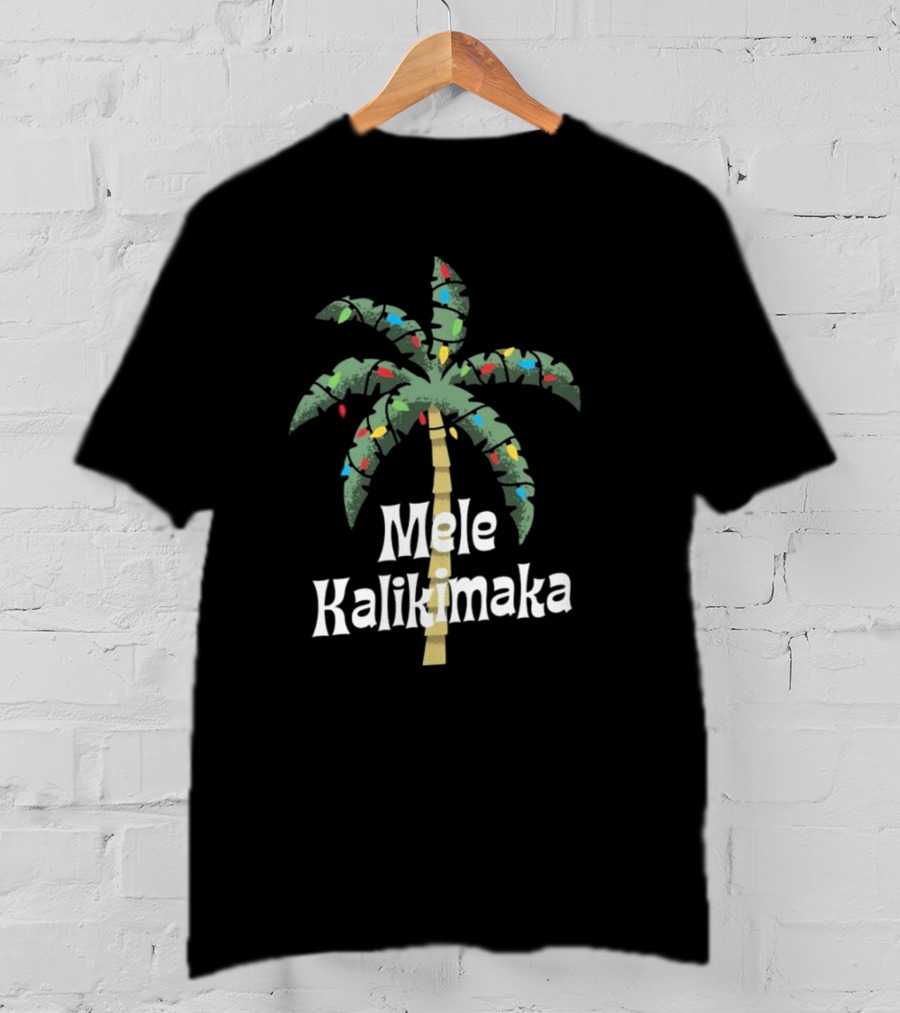 Mele Kalikimaka Christmas Palm Tree With Holiday Lights T-Shirt