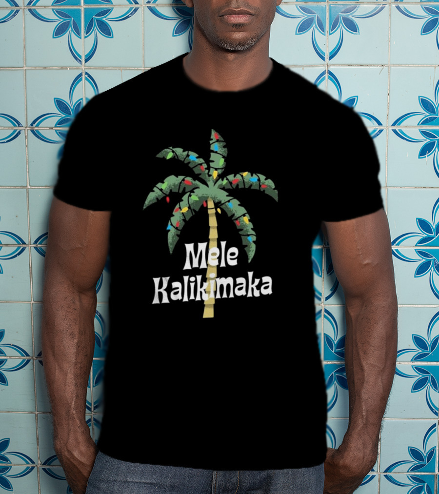 Mele Kalikimaka Christmas Palm Tree With Holiday Lights T-Shirt