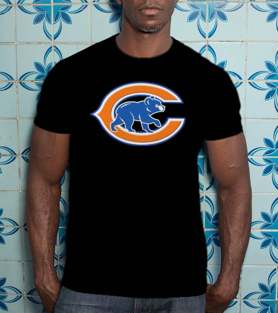 NFL X MLB Chicago Bears X Chicago Cubs Logo Mashup T-Shirt