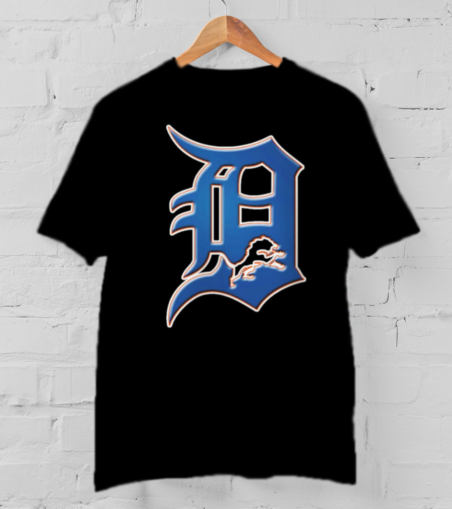 Detroit Lions Tigers Logo Mashup NFL MLB Blue D T-Shirt