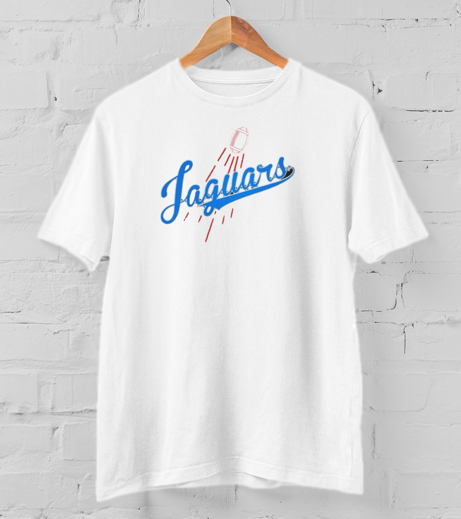 Jacksonville Jaguars Los Angeles Dodgers Crossover Jaguars Script With Football T-Shirt