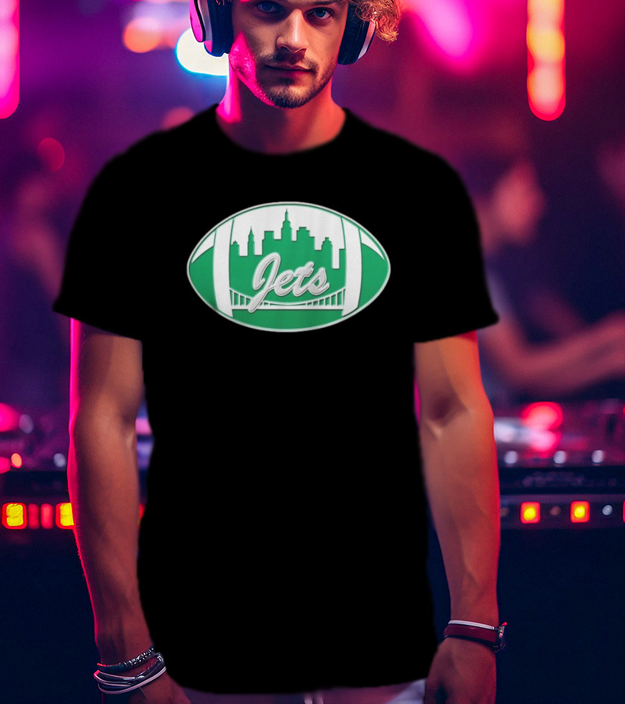 New York Jets Mets Skyline Green Football Bridge Logo NFL MLB Mashup T-Shirt