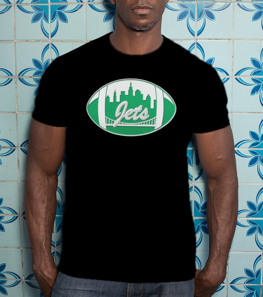 New York Jets Mets Skyline Green Football Bridge Logo NFL MLB Mashup T-Shirt