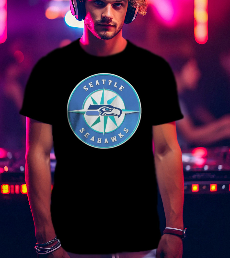 Seattle Seahawks X Mariners Logo Mashup NFL MLB Crossover T-Shirt