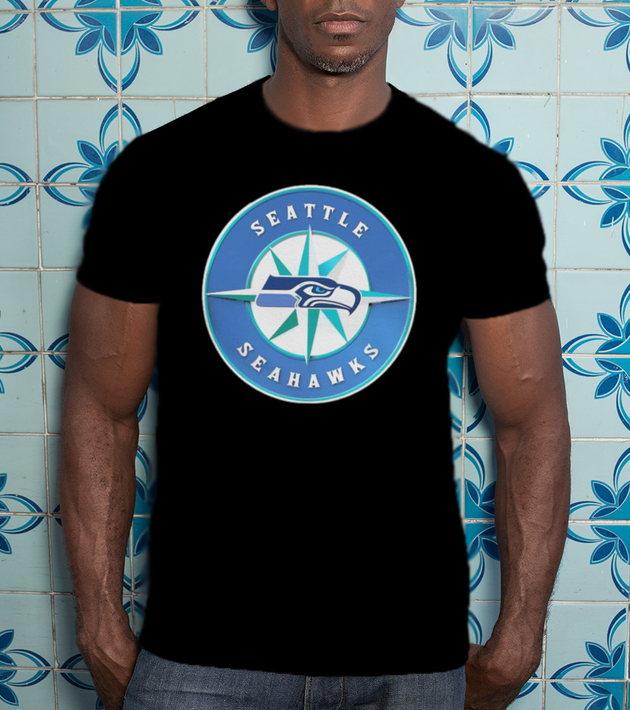 Seattle Seahawks X Mariners Logo Mashup NFL MLB Crossover T-Shirt