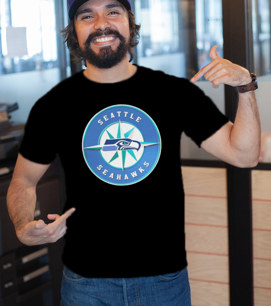 Seattle Seahawks X Mariners Logo Mashup NFL MLB Crossover T-Shirt