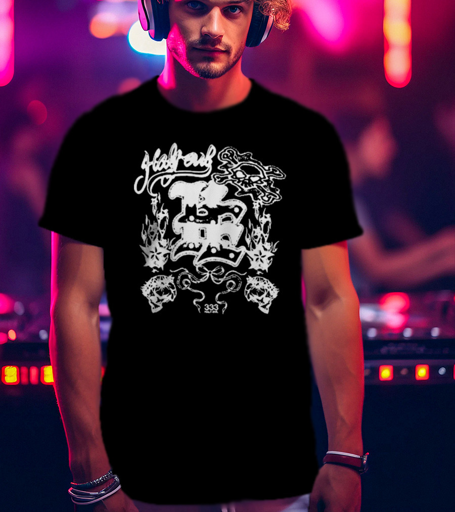 Half Evil 333 Skull Flames Collage T-Shirt