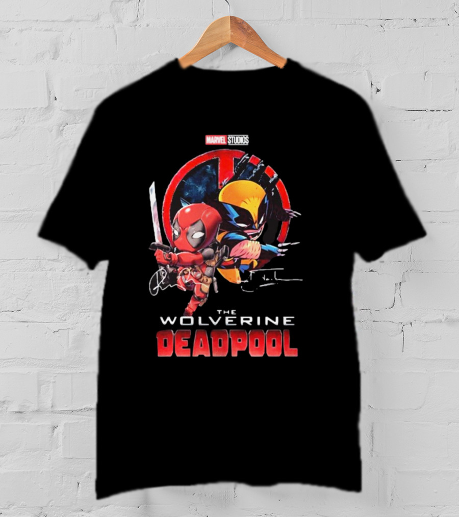 Marvel Studios Baby Deadpool And Wolverine Hugh Jackman And Ryan Reynolds Signatures T-Shirt