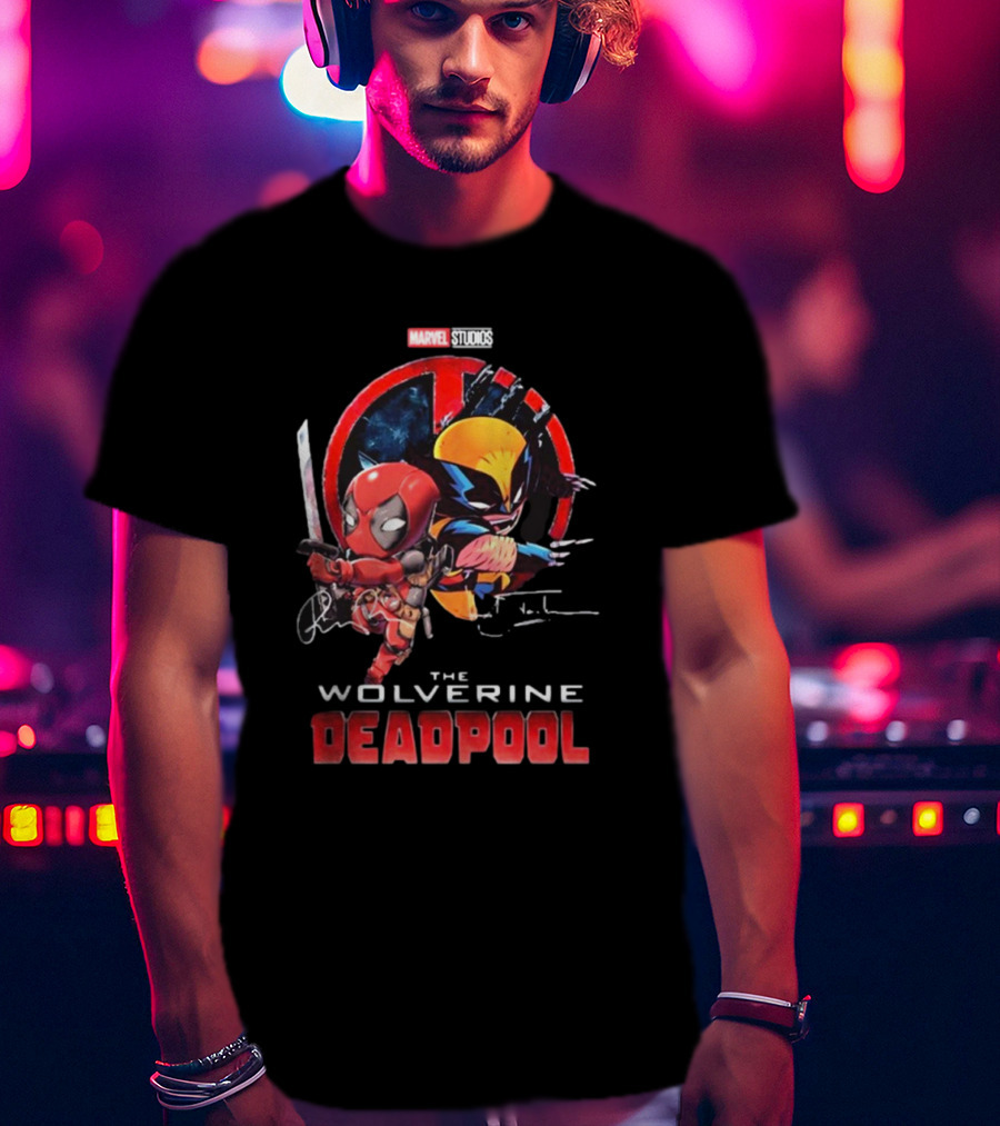 Marvel Studios Baby Deadpool And Wolverine Hugh Jackman And Ryan Reynolds Signatures T-Shirt