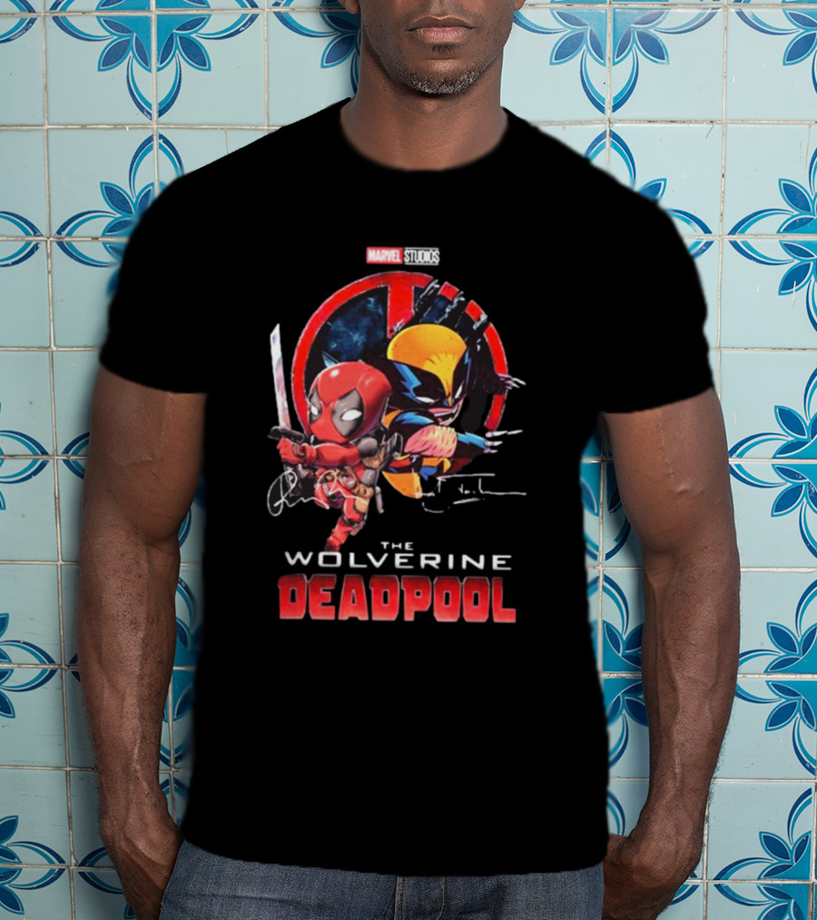 Marvel Studios Baby Deadpool And Wolverine Hugh Jackman And Ryan Reynolds Signatures T-Shirt