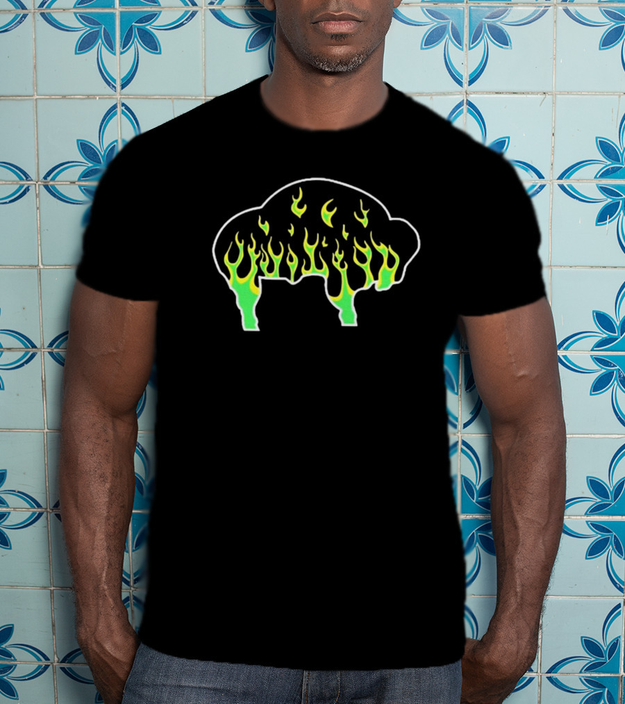Buffalo Flames Green Yellow Fire T-Shirt