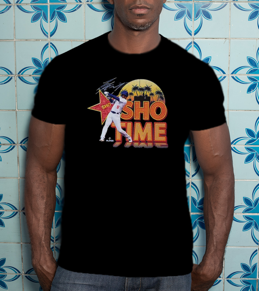 Los Angeles Shohei Ohtani Sho-Time Signature Retro MLB Sunset Palms T-Shirt