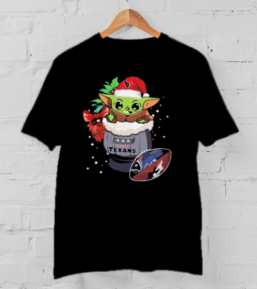 Houston Texans Baby Yoda Christmas Football T-Shirt