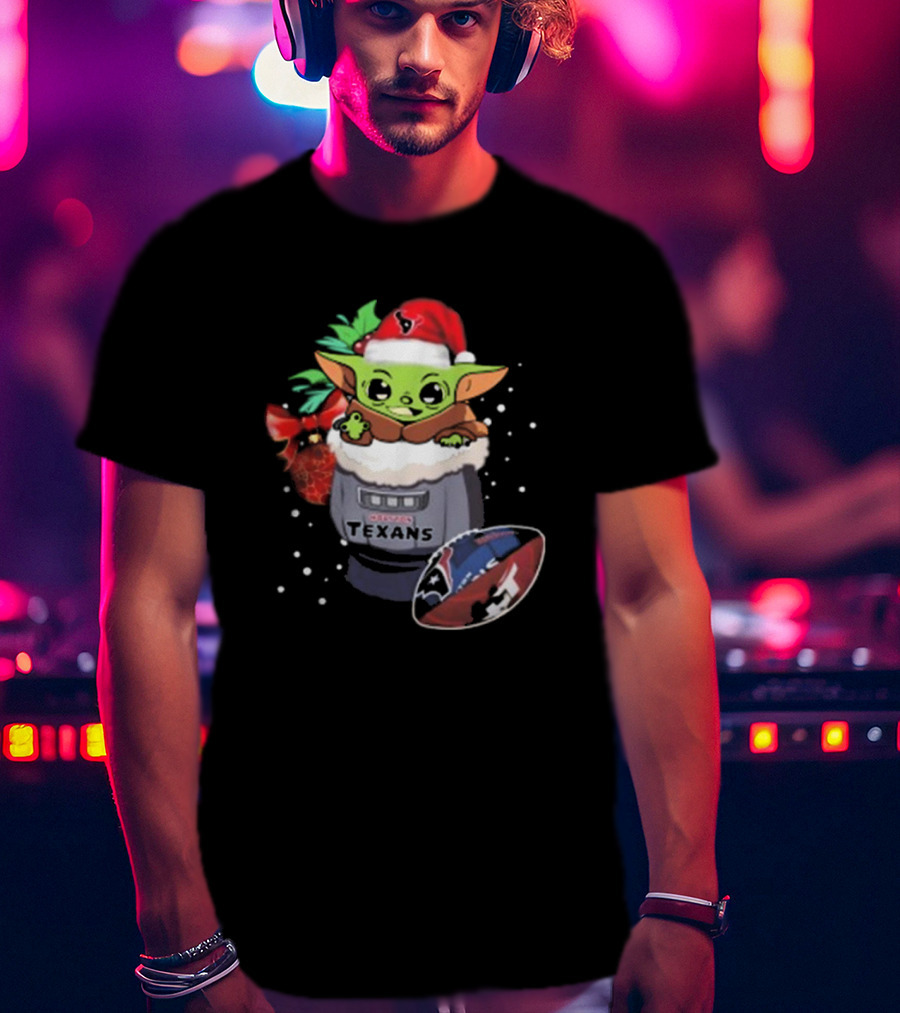 Houston Texans Baby Yoda Christmas Football T-Shirt