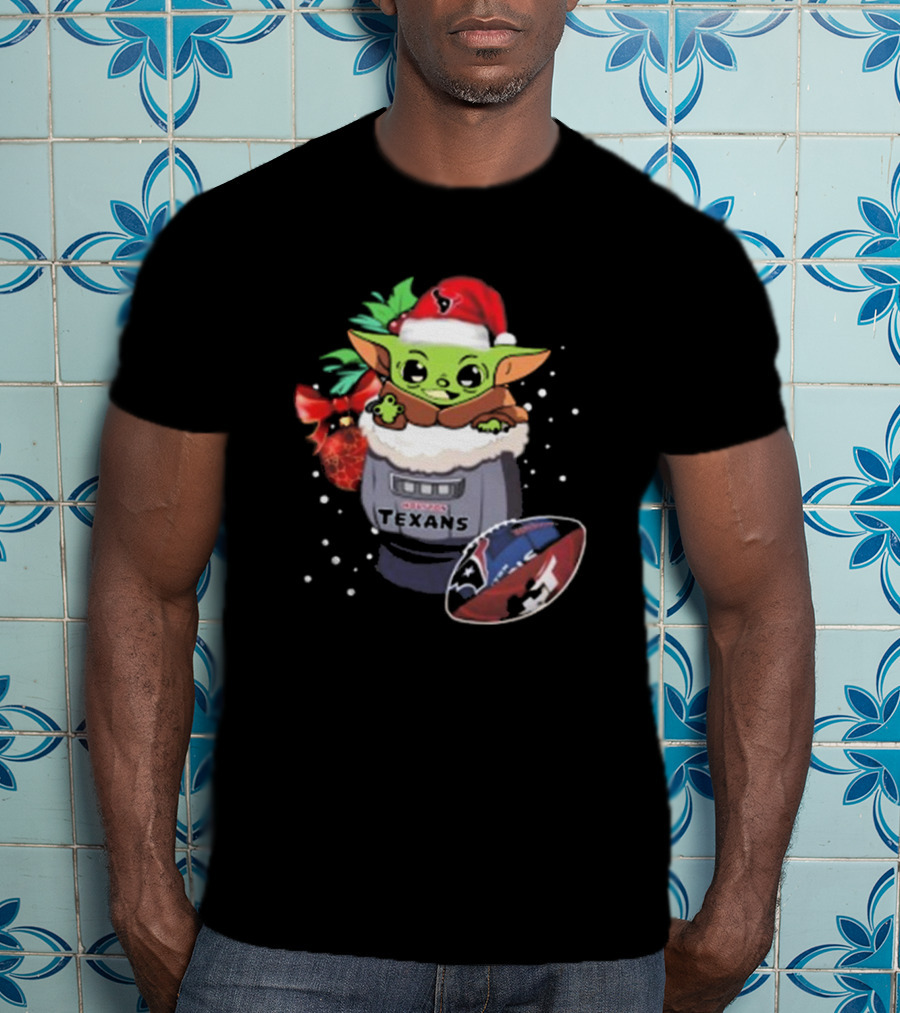 Houston Texans Baby Yoda Christmas Football T-Shirt