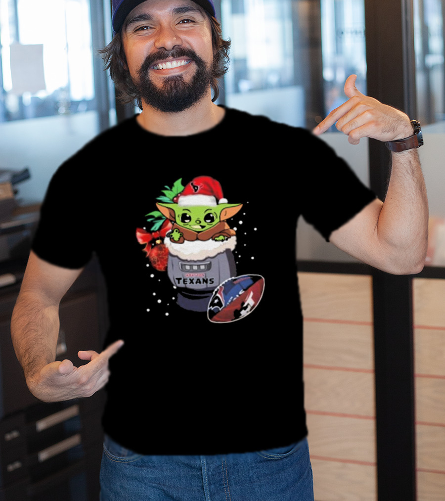 Houston Texans Baby Yoda Christmas Football T-Shirt