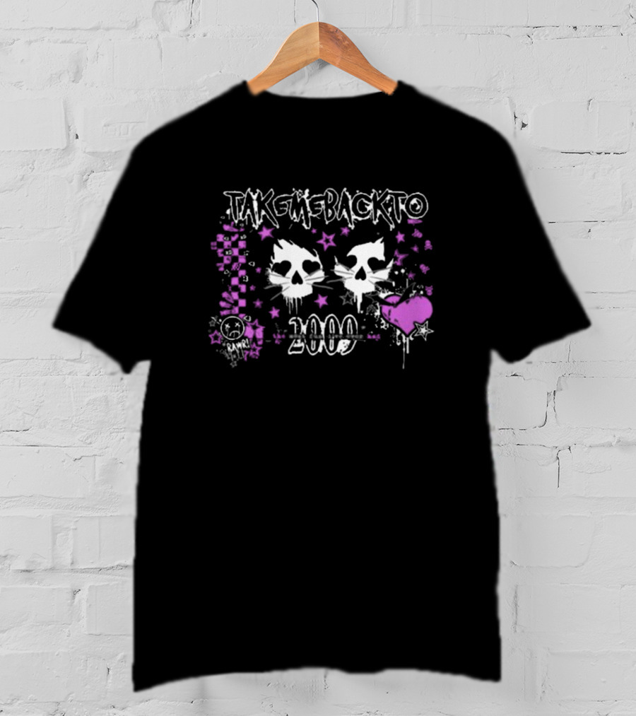 Take Me Back To 2009 Emo Punk Cats Purple Stars Heart Ramen Skulls T-Shirt