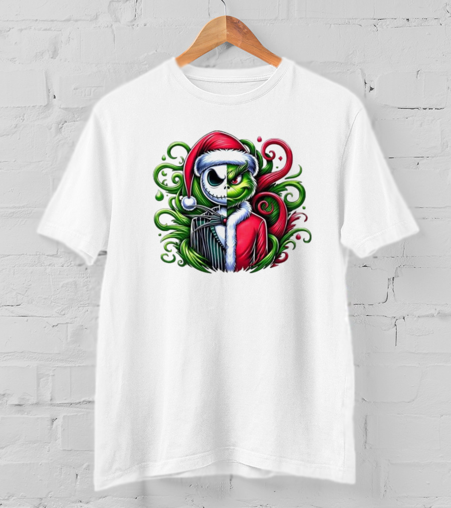 Jack Skellington Grinch Split Face Christmas T-Shirt