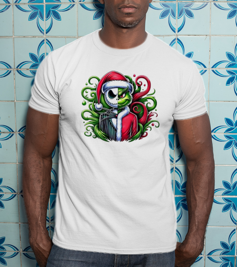 Jack Skellington Grinch Split Face Christmas T-Shirt